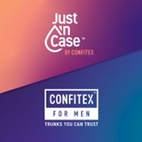 Graphic showing Confitex for Men and JustnCase by Confitex logos